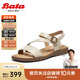 Bata一字帶涼鞋女2025夏羊皮涼鞋AYJ10BL5 米色 38