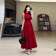 GARNUO紅色連衣裙子女夏季法式氣質(zhì)訂婚禮服敬酒服無(wú)袖背心收腰顯瘦長(zhǎng)裙 紅色【無(wú)袖長(zhǎng)款】 S 【80-100斤】