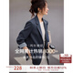 沫晗依美撞色簡(jiǎn)約西服外套2025秋季新款職場(chǎng)通勤顯瘦小西裝女正裝 灰藍色 S
