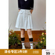 獨(dú)束大碼女裝百褶分割線高腰復(fù)古牛仔半身裙女夏季微胖mm傘擺短裙 牛仔白 2XL
