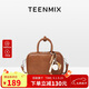 天美意（TEENMIX）女包牛皮保齡球包復古公文包通勤斜挎包手提單肩包生日禮物送女友
