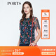 PORTS寶姿 新品商場同款女裝 夏季新品紅花藍屋荷葉邊領(lǐng)上衣 丈青印花 S (4)