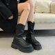 ACLNX百搭厚底馬丁靴女款25年秋冬季新款瘦瘦靴英倫風(fēng)切爾西中筒短靴子 黑色 單層 37 (235mm)