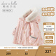 戴維貝拉（DAVE＆BELLA）冬季新款工裝風(fēng)女童棉服連帽兒童外套小童棉襖外衣加絨女寶寶衣服 小熊印花【現(xiàn)貨】 110 cm（建議身高100-110cm）