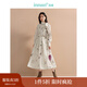 茵曼（INMAN）暈染碎花飄帶連衣裙2025春秋季女裝新品高腰長(cháng)袖顯瘦清冷感長(cháng)裙 杏底咖花 L