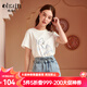 Olrain歐芮兒夏裝新款短袖T恤女圓領(lǐng)白色網(wǎng)紗上衣寬松顯瘦內(nèi)搭打底 白色 M