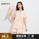 三福女夏季娃娃領(lǐng)開扣睡衣套裝 甜美口袋蝴蝶結(jié)家居服497876 粉色 S