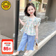 G.DUCKKIDS小黃鴨童裝兒童衣服女童套裝夏季2024新款小女孩飛袖山本褲兩件套 藍色  120 (建議110cm  6-7歲左右)c