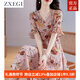 ZXEGI收腰顯瘦100%桑蠶絲真絲連衣裙夏季新款時(shí)尚印花韓版高端A字裙女 粉色 2XL （116-125斤）