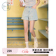 紫涵（ZIHAN）紫涵做舊卷邊刺繡牛仔短褲女2025年夏季新款松緊高腰藍色休閑熱褲 牛仔藍 S