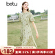 百圖betu女裝夏季新款連衣裙優(yōu)雅輕國風(fēng)印繡花連衣裙女2403T95 綠色 S