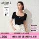 艾諾絲雅詩商場(chǎng)同款ariose夏季新品時(shí)髦修身方領(lǐng)短袖T恤針織衫女30438197 黑色 L