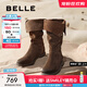 百麗（Belle）吳千語(yǔ)同款荒野來(lái)信西部靴女25新商場(chǎng)款絨面堆堆長(cháng)靴3QFC3DG5預售 深啡色 36