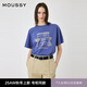moussy 2025新品美式復(fù)古風(fēng)印花做舊短袖T恤女010ISQ90-6851 110藍色 均碼