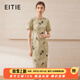 愛特愛（EITIE）【新中式印花旗袍連衣裙】復(fù)古優(yōu)雅2025夏季新款戰(zhàn)袍女裙B2507614 墨綠41 L (165)