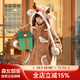 森女部落原創(chuàng  )可愛(ài)麋鹿棕色狂野美拉德新年戰袍衛衣連帽兩穿絨衫厚外套 棕色絨衫（單件） S