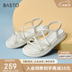 百思圖24夏商場(chǎng)復古舒適條帶羅馬涼鞋厚底女涼鞋UCX07BL4 米白 39