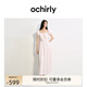 歐時(shí)力OCHIRLY 露肩繡花泡泡袖連衣裙長(cháng)裙復古法式2025夏季新品 淺粉 M