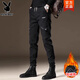 花花公子2025秋冬新款牛仔褲男士束腳潮牌工裝長(cháng)褲子加絨加厚男款褲子 黑色-加絨 L