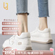 OLJ奢侈高端品牌女鞋高幫真皮小白鞋2025新款平底休閑鞋通勤百搭板鞋 白杏 37