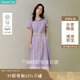 茵曼（INMAN）章若楠同款苧麻女裝娃娃領(lǐng)連衣裙2025春季新品長(cháng)裙子 紫色 L