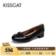 KISSCAT接吻貓船鞋復(fù)古法式平底鞋溫柔蝴蝶結(jié)女士單鞋KA54518-10 黑色 皺紋牛漆皮 36
