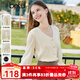 百圖betu女裝秋季新款毛針織衫長(cháng)袖V領(lǐng)提花毛織小衫女2308T09 杏色 L