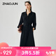 兆君2025春夏新款重磅桑蠶絲連衣裙女翻領(lǐng)七分袖系帶高端真絲裙子 黑色 L