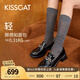 KISSCAT接吻貓2025年春季新款星空樂福鞋舒適通勤百搭小皮鞋女KA65134-10 黑色 （瘦腳卡碼拍小一碼） 38