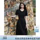 范思藍(lán)恩夏季腰精裙氣質(zhì)收腰無袖背心連衣裙女夏季新款海邊度假顯瘦裙 黑色-有袖 M