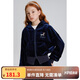 ELLE KIDS休閑運動(dòng)風(fēng)絲絨連帽拉鏈燙鉆外套女童春季寬松舒適長(cháng)袖衛衣