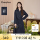朵以（Duoyi）2025秋季新款不對稱拼接蕾絲腰帶翻領(lǐng)寬松長款連衣裙襯衫裙 藏青 M