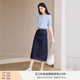 香影a字牛仔半身裙女2025夏裝新款梨形遮胯傘裙中長款藏青色裙子 套裝3 藍(lán)色短袖+半身裙套裝 L 165/88A/110-125斤