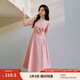 茵曼法式方領(lǐng)純棉連衣裙2025夏季女裝新品壓褶收腰顯瘦氣質(zhì)長裙 粉紅色 L