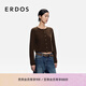 ERDOS 25秋冬圓領絲絨混紡長袖罩衫上衣外套女開衫針織衫 深咖啡 L 170/88A