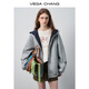 VEGA CHANG衛衣女2026年新款春季拼色連帽拉鏈款寬松休閑百搭外套 淺靄灰 S