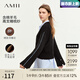 AMII七夕禮物2025冬季新款寬松V領(lǐng)開(kāi)襟撞色線提花微喇叭開(kāi)衩袖口開(kāi)衫 黑色 165/88A/L