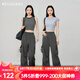 Olrain歐芮兒灰色美式休閑工裝褲女夏季2025新款復古運動高腰長褲 灰色 XL 170/76A/XL