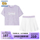 Skechers斯凱奇童裝女童針織短袖短裙夏季套裝兒童戶外舒適T恤衫P224G043 淺雪青色/00EW 150 cm