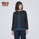 無(wú)印良品（MUJI） 女式 輕量羽絨便攜式無(wú)領(lǐng)夾克 羽絨服女款冬季 女裝 輕薄 黑色 S (155/80A)