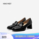 NINE WEST/玖熙復(fù)古學(xué)院風(fēng)珍珠鉆鏈小皮鞋方頭單鞋 NP332008FK 黑色35