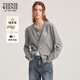 Teenie Weenie【四季針織】小熊女裝冬款綿羊毛開(kāi)衫復古刺繡毛衣 灰色 M
