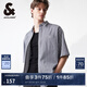 杰克·瓊斯（JACK&JONES）男裝夏季男士襯衣略寬松版型條紋休閑文藝風(fēng)短袖襯衫224204037 深藍色E40 常規(guī) 深藍色E40 M