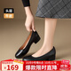 ZHR頭層牛皮女鞋春夏通勤皮鞋子女粗跟單鞋正裝職場(chǎng)工作鞋KM16黑色38