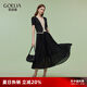 歌莉婭壓褶連衣裙女夏2025新款大方得體穿搭假兩件裙子1E4L4H3X0 00B黑色 M