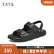 他她（TATA）真皮沙灘涼鞋男士商務(wù)黑色軟底涼鞋2024夏季新款VGM01BL4 黑色 40