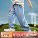 ASK JUNIOR男童褲子2025夏兒童褲腳貼標休閑純色軟牛仔褲防蚊褲 牛仔藍 160