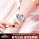冠琴（GUANQIN）名牌女士手表 防水網(wǎng)紅石英超薄鑲鉆水鉆滿(mǎn)天星辰女表學(xué)生腕表 貝母精鋼白面