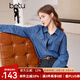 百圖betu女裝春季新款襯衫復(fù)古翻領(lǐng)寬松長袖牛仔衫女2401T35 牛仔色 M