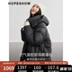 紅袖蓬松保暖羽絨服冬季2024新款女裝落肩雙拉鏈立領(lǐng)連帽面包短外套 黑050 S